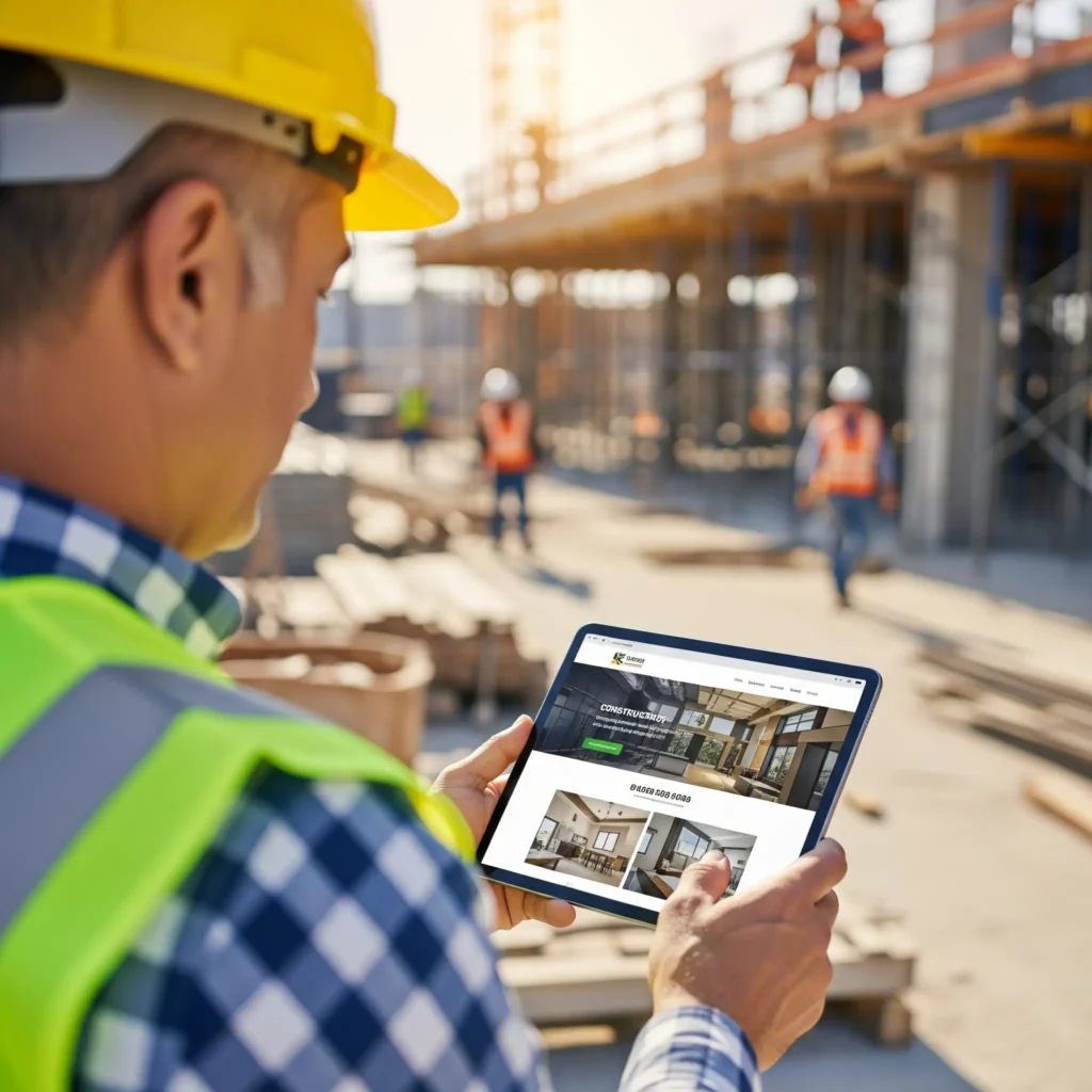 responsive construction website template on tablet
